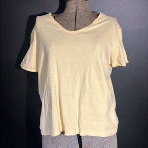 Vintage Light Yellow Plain T-shirt with Little Lace Accents